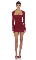 Mesh Long Sleeve Bodycon In Maroon