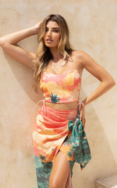 Amalie The Label - Leesha Side Laced Strapless Piped Neck Top in Pink