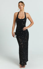 Benny Maxi Dress - Halter Neck Backless Bodycon Dress in Black