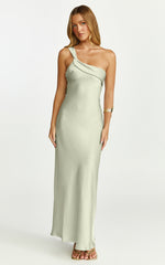 Calix Midi Dress - One Shoulder Slip Dress in Light Olive