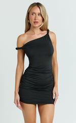 Drew Mini Dress - Off Shoulder Twist Bodycon Mini Dress in Black