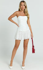 Emerie Mini Dress - Strapless Drop Waist Pleated Dress in Cream