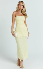 Kayrene Midi Dress - Strapless Bodycon Dress in Butter Yellow