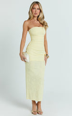 Kayrene Midi Dress - Strapless Bodycon Dress in Butter Yellow
