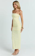Kayrene Midi Dress - Strapless Bodycon Dress in Butter Yellow