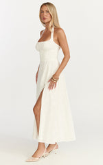 Lyra Midi Dress - Broderie Ruched Bust Halter Neck Dress in White