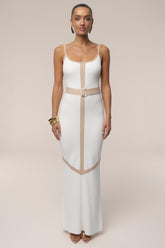 Ivory Beige Belted Cami Maxi Dress