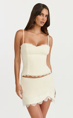 Primrose Top - Fitted Balconette Lace Trim Bodice Top in Off White