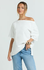 Ruby Top - Off Shoulder Asymmetrical T-shirt in White