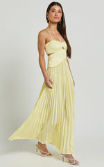 Shay Maxi Dress - Sweetheart Cut Out Pleated Dress in Lemon