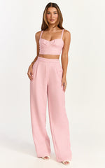Sylvia Two Piece Set - Corset Top and High Waisted Wide Leg Pants Set in Pink