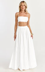 Tegan Two Piece Set - Straight Neck Micro Crop Top and A Line Maxi Skirt Set in White