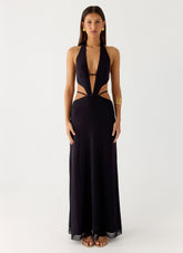 Astraeus Beaded Sequin Maxi Dress Black