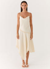 Cleosa Asymmetrical Midi Dress White
