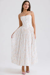 White Posy Print Cotton Maxi Sundress