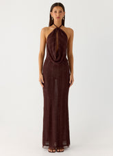 Haylan Sparkle Mesh Maxi Dress Chocolate