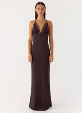 Indya Halter Maxi Dress Chocolate
