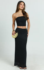 Analy Two Piece Set - Strapless Top and Maxi Skirt Set in Black