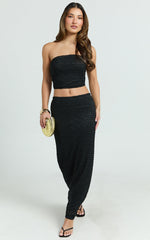 Analy Two Piece Set - Strapless Top and Maxi Skirt Set in Black
