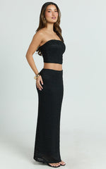 Analy Two Piece Set - Strapless Top and Maxi Skirt Set in Black