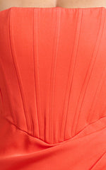 Avery Mini Dress - Strapless Corset Bodice Draped Dress in Orange