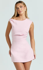Claire Mini Dress - Tipped Shoulder Tulip Skirt Dress in Pink