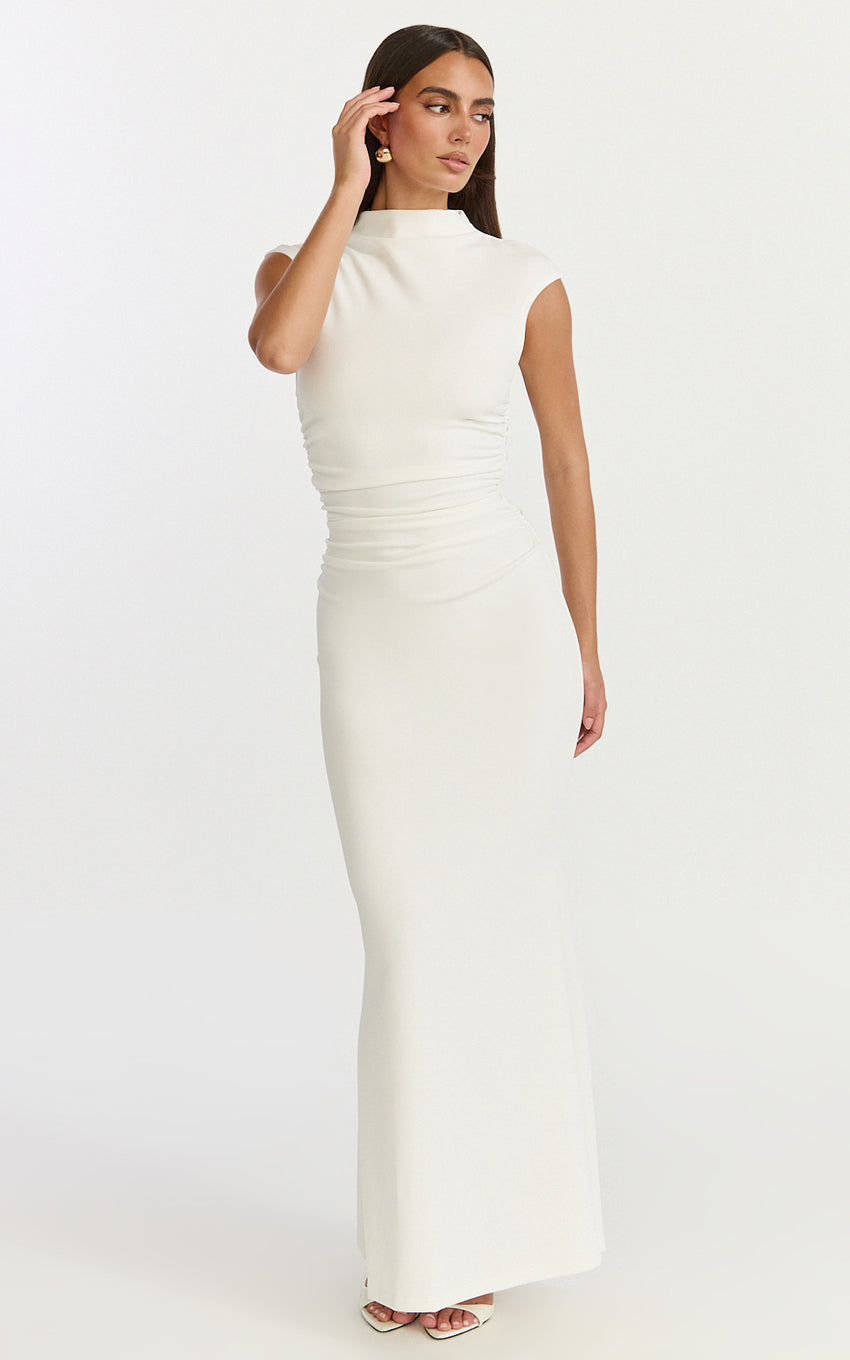 white cap sleeve maxi dress White Lace Cap Sleeve Mermaid Maxi Dress | Womens | X-Large (Available in 3X, 1X, XXS, XS, S, M, L) | 100% Polyester