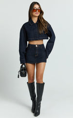 Fabia Skort - Denim Mid Rise Skort in Raw Denim Wash