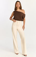 Gwen Bodysuit - Asymmetrical Neckline One Shoulder Bodysuit in Chocolate