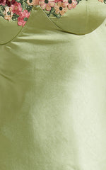 Harmony Maxi Dress - Floral Detail Cup Bust Satin Dress in Citrus