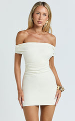 Lena Mini Dress - Off Shoulder Bodycon Dress in Ivory