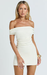 Lena Mini Dress - Off Shoulder Bodycon Dress in Ivory