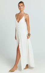 Lucille Maxi Dress - Button Down Front Split Maxi Dress in Off White