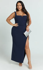 Thelma Maxi Dress - Square Neck Bodycon Dress in Navy