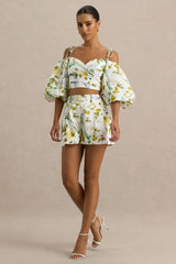 Pixel | White Botanical Print Shorts